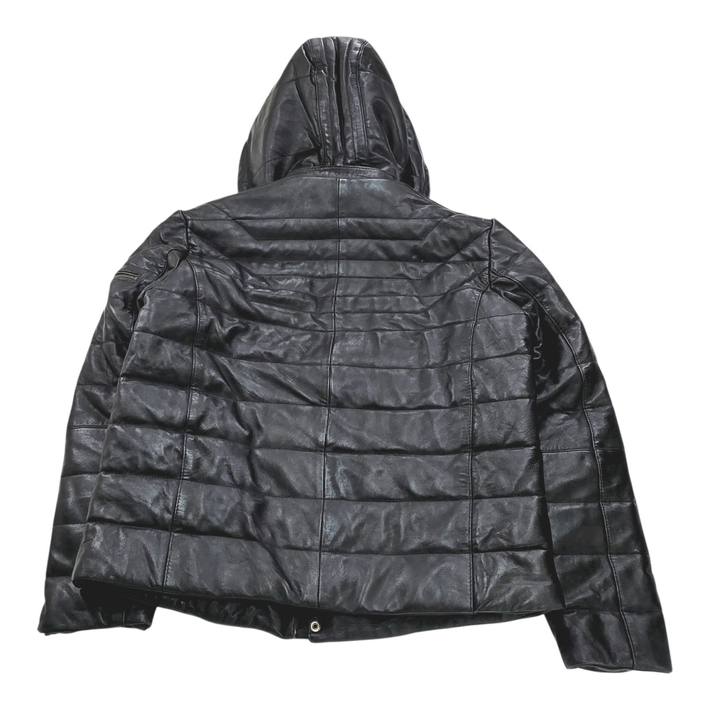 Techno Moto Smart Range Leather Puffer Jacket Men’s L/XL Black Hooded Quilted... - Picture 9 of 11